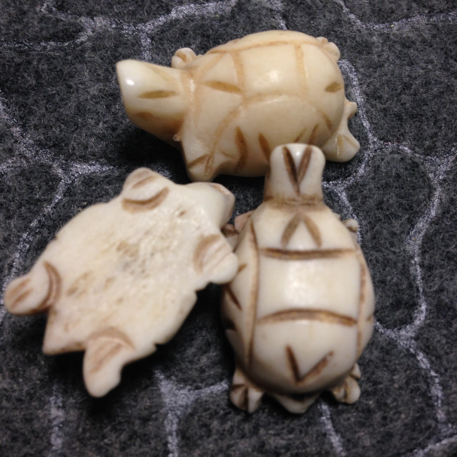 Antique Turtle Hand Carved Bovine Bone Bead, Approx. 28mm x 11mm, One (1) Bead