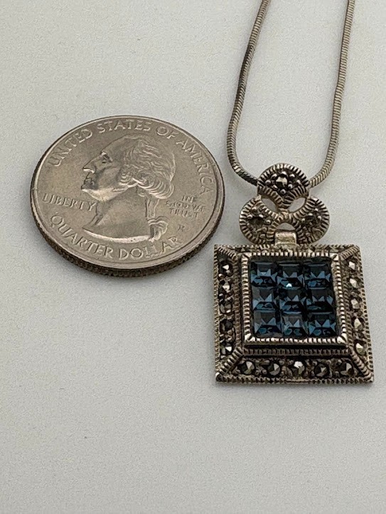 DEE BERKLEY DBJ 925 STERLING SILVER CZ CHECKERBOARD MARCASITE NECKLACE 18″ 308