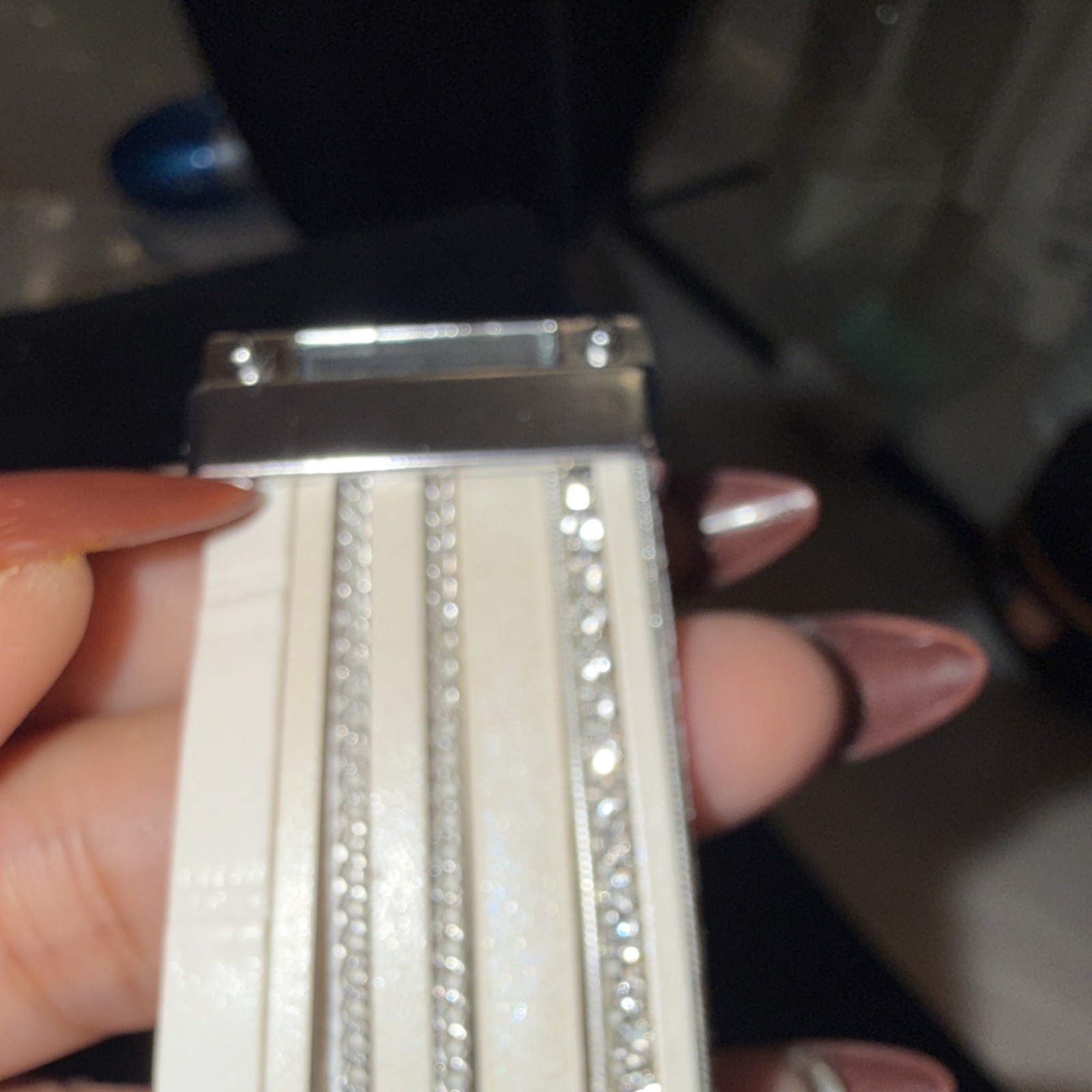 White Faux Leather Multi-Strand Wrap Cuff Bracelet, Clear Crystal, Magnetic