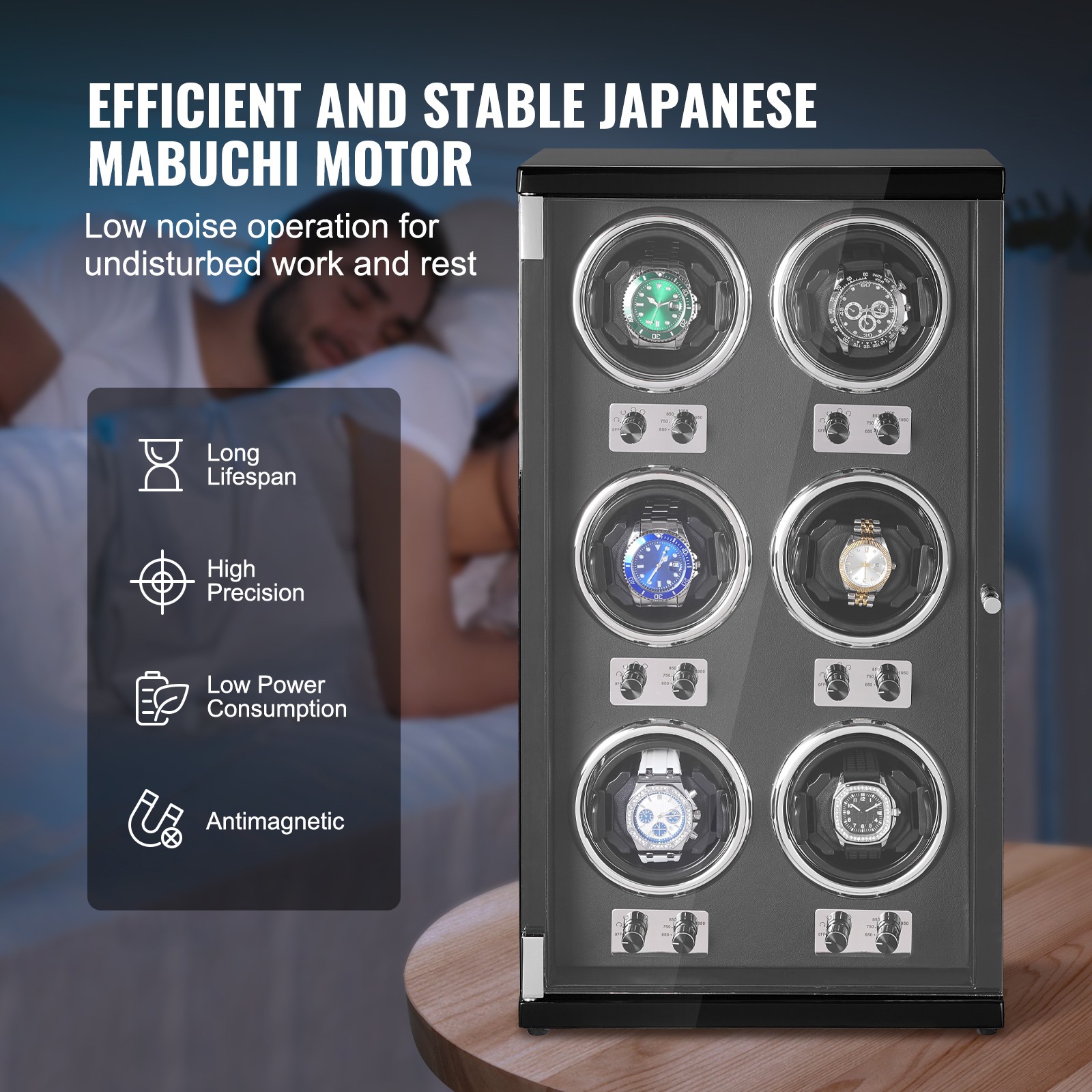 VEVOR Watch Winder for 6 Automatic Watches with 6 Quiet Japanese Mabuchi Motors