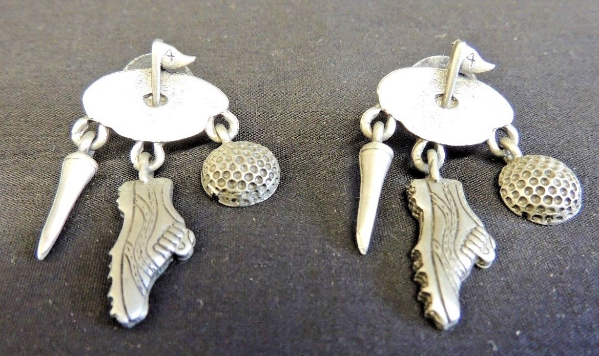 Vintage JJ Silvertone Golf Hole in One Earrings Shoe Ball Golf Tee Flag Novelty