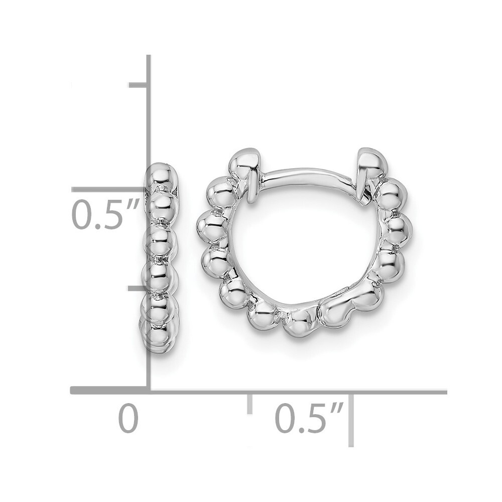 10.8mm Sterling Silver Rhodium-plated Beaded Hoop Earrings