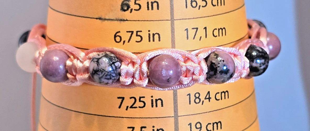 Macrame & Rhodonite, Rose Quartz & Amethyst Gemstone Bead Bracelet