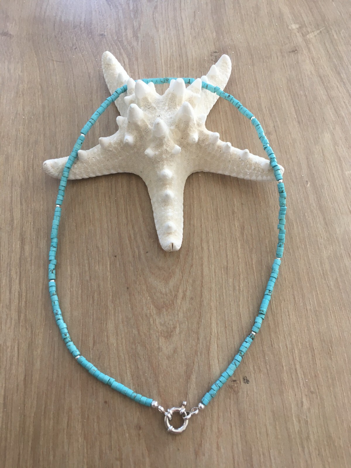 MINAS Sterling Silver Arazona Turquoise Gemstone Necklace 17.5″