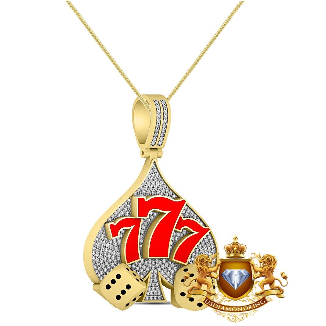 Genuine Moissanite 777 Casino Slots Jackpot Lucky Dice Poker Card Charm Pendant