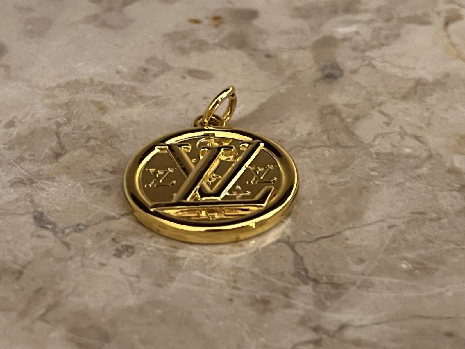 Louis Vuitton LV Gold Tone Round Pendant Charm Medallion Authentic