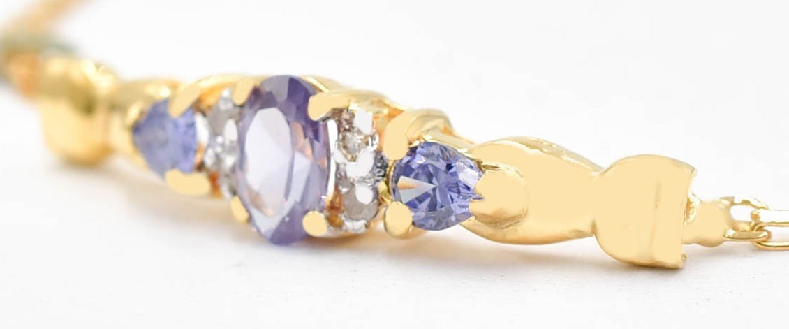 LABCREATED ALEXANDRITE /TANZANITE & GENUINE DIAMOND BRACELET 10k Solid GOLD -NWT
