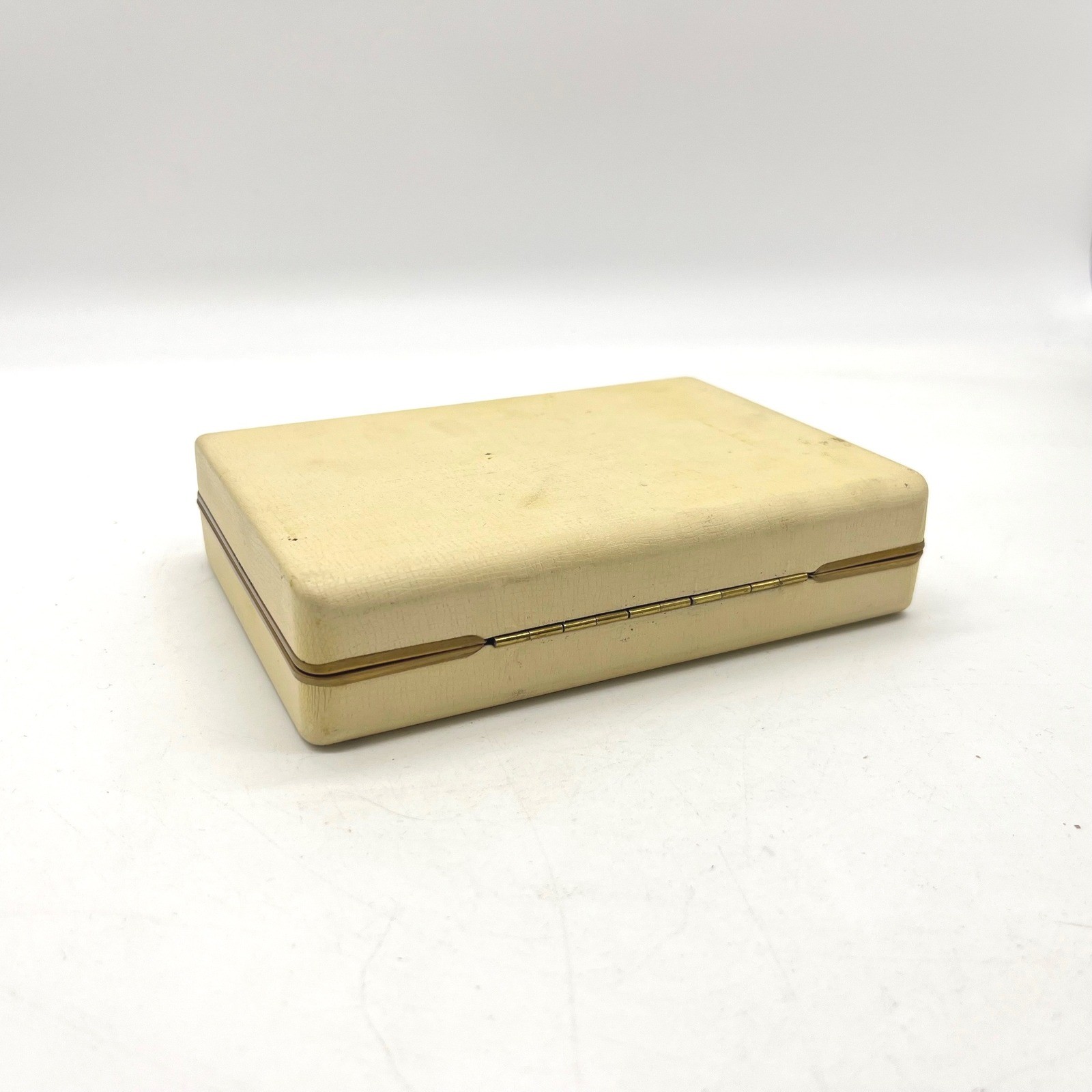 Vintage Cream Faux Leather Jewelry Box Purple Velvet Interior Gold Trim Ring Box