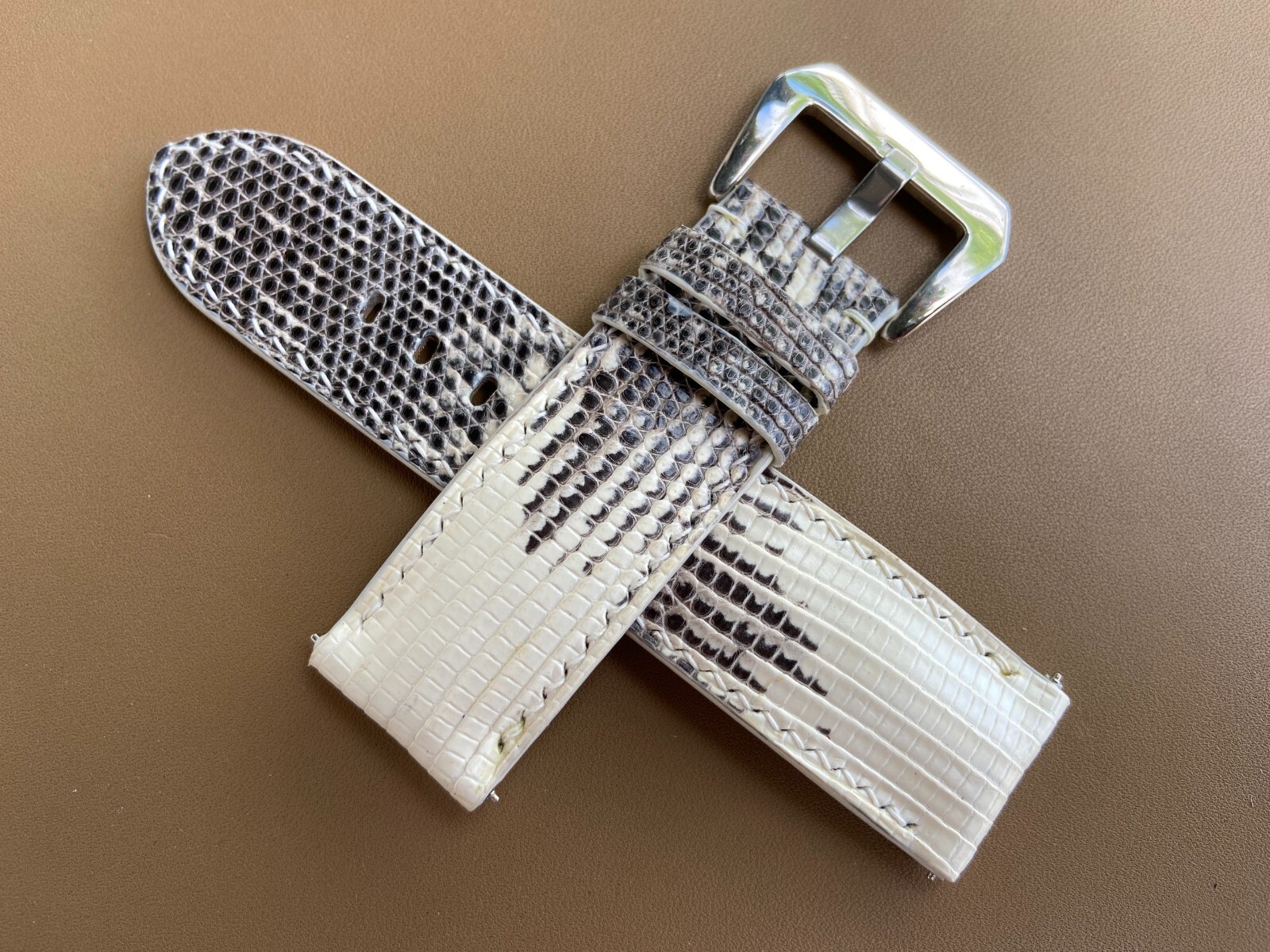 Black White Lizard Leather Watch Strap Band, Size 18 20mm 21mm 22mm 24mm 26mm