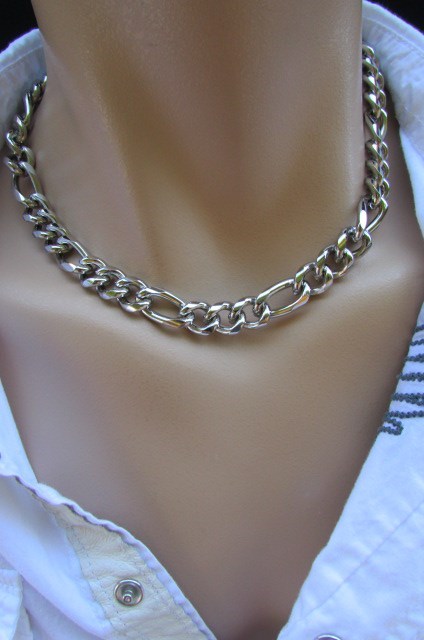 Men Trendy Fashion Western Classic Basic Silver Thin Thick Chain Necklace Styles
