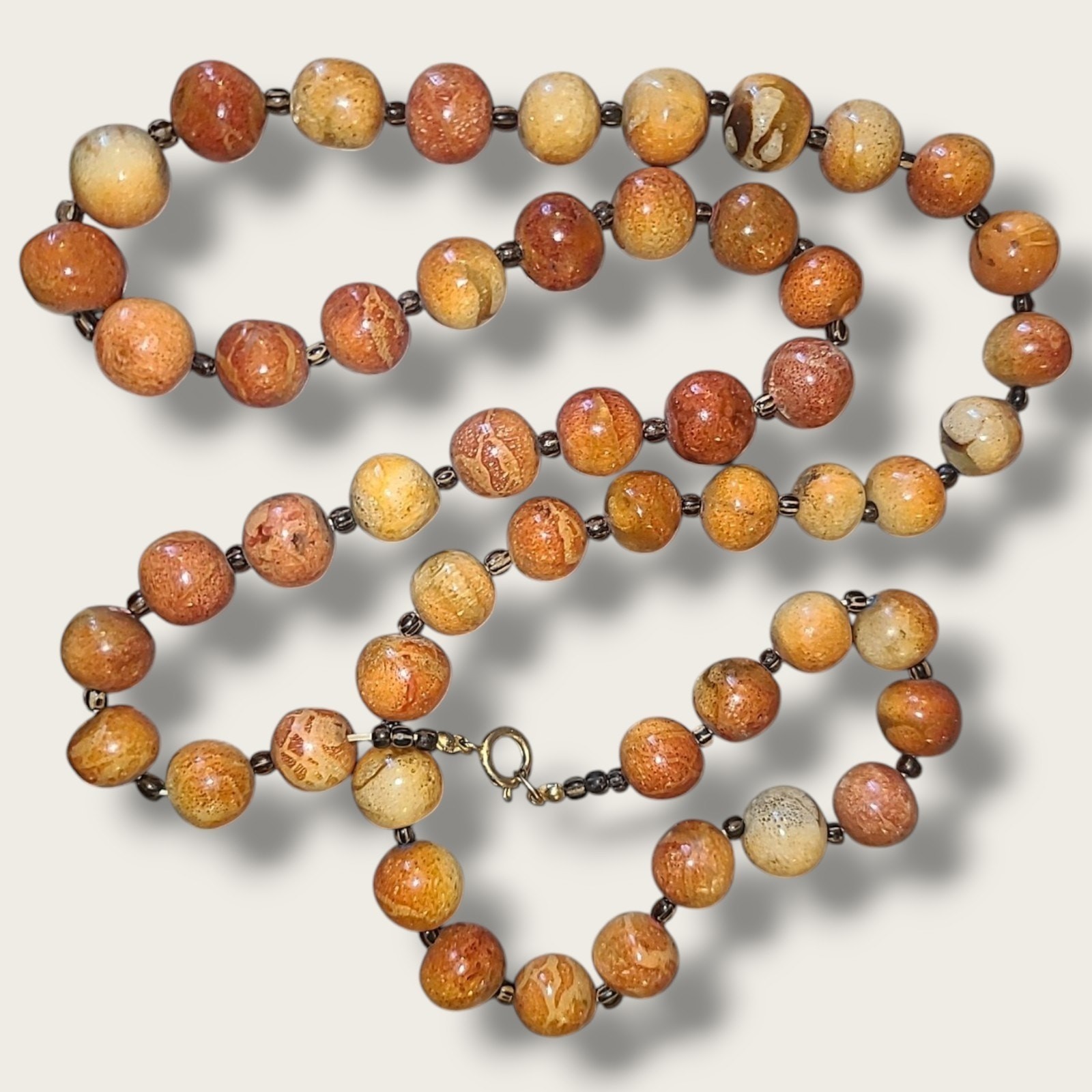 Vintage 70s Apple Sponge Coral 14mm Bead Necklace 32″
