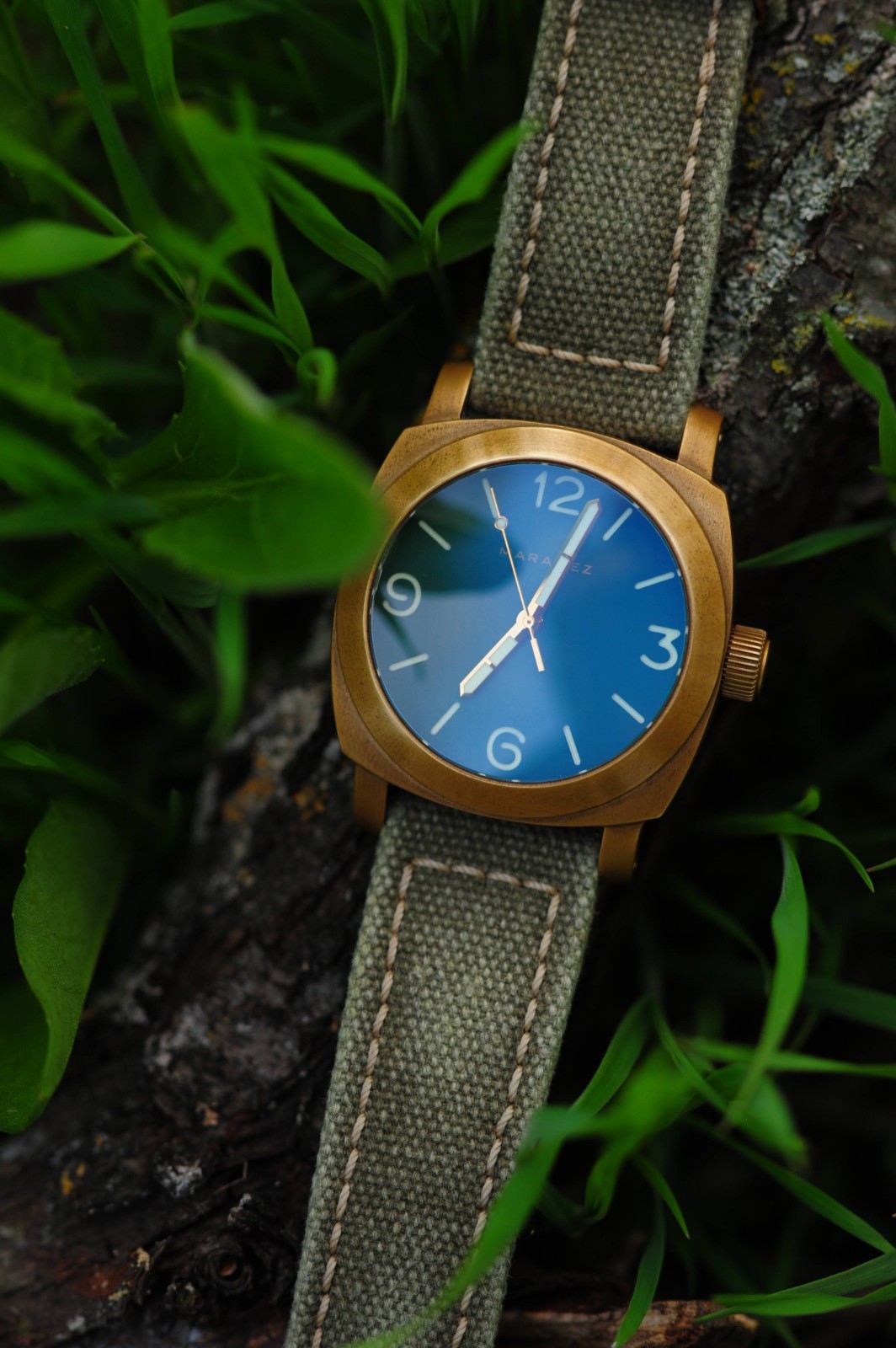 Ready-made 24×22 mm «overlock» Brown Rolled Canvas handmade watch strap Panerai