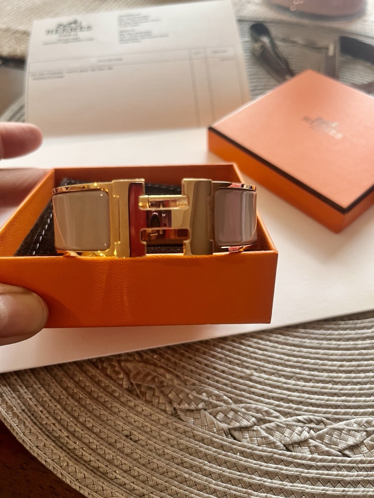 hermes bangle bracelet Clic Clac H Bracelet, Marron Glacé. Side GM/ With Receipt