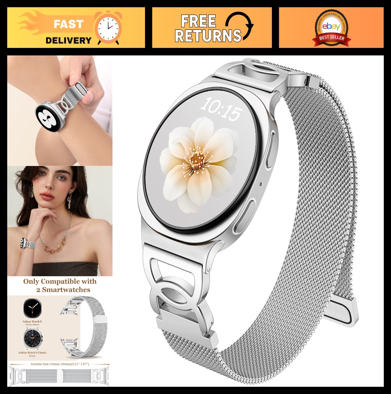 Metal Strap for Galaxy Watch 9/8, Milanese Magnetic Band 40mm/44mm/46mm, Unique