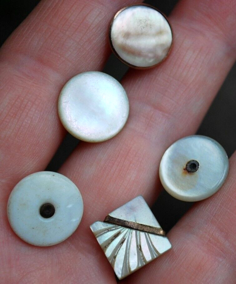 Antique Lot Of 11 MOTHER OF PEARL Button Studs, Ball Shirt Studs, Cufflink c1910