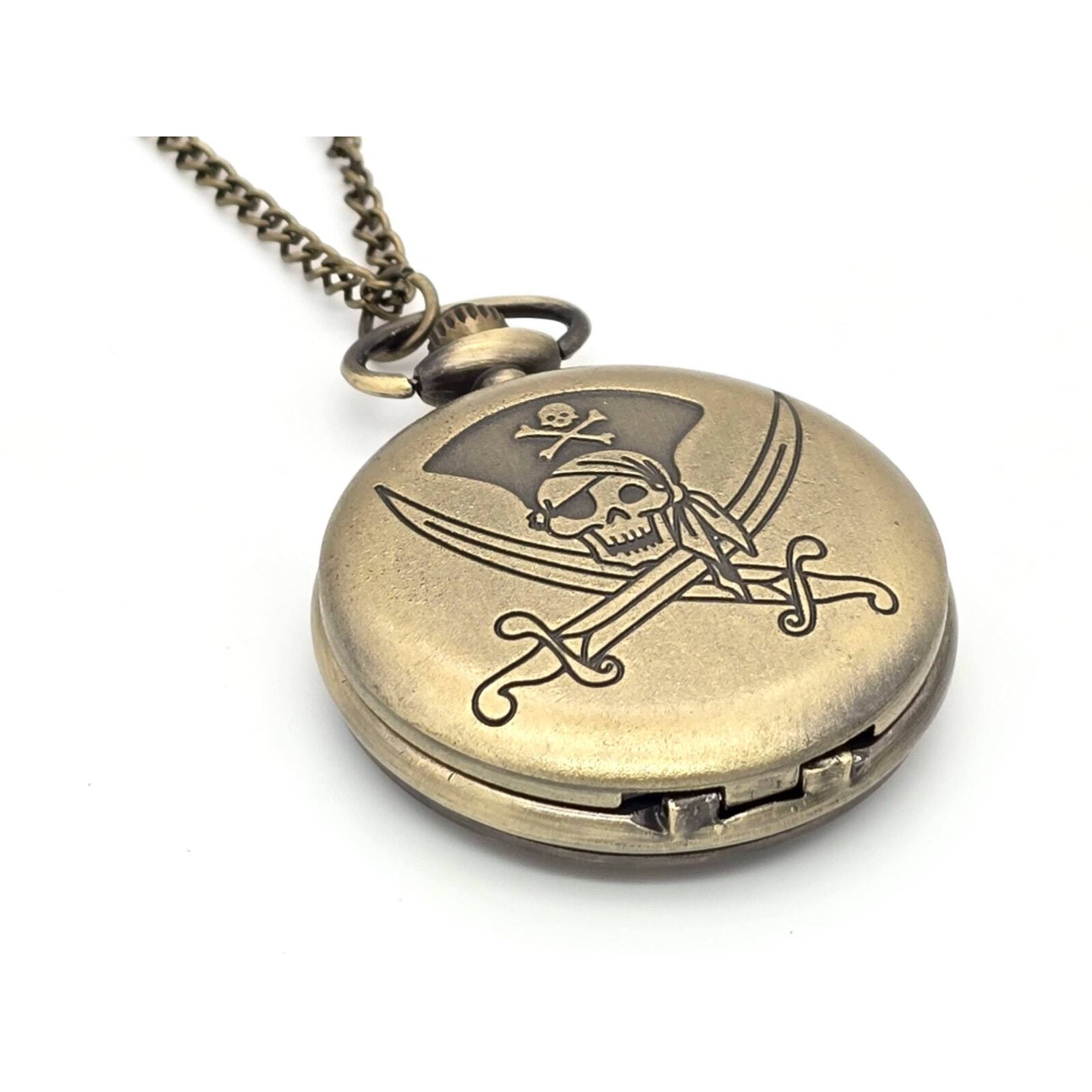 Pirate Pocket Watch Vintage Look Nautical Skull Crossbones Gift Buccaneers Ship
