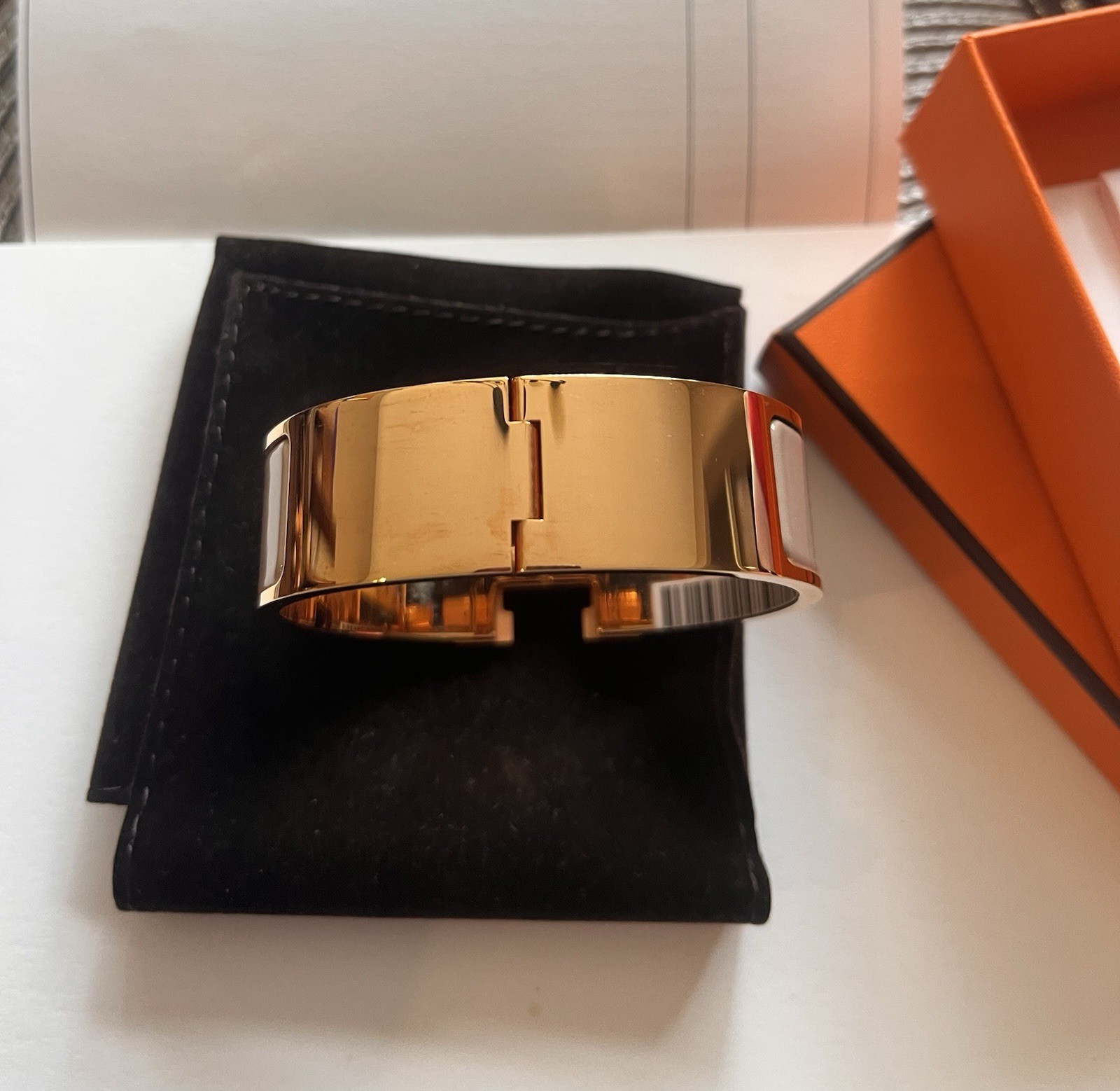 hermes bangle bracelet Clic Clac H Bracelet, Marron Glacé. Side GM/ With Receipt