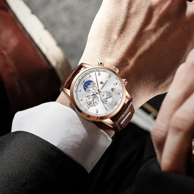 Men’s Watches Quartz Luminous Date Dial Waterproof Leather Business Wristwatch