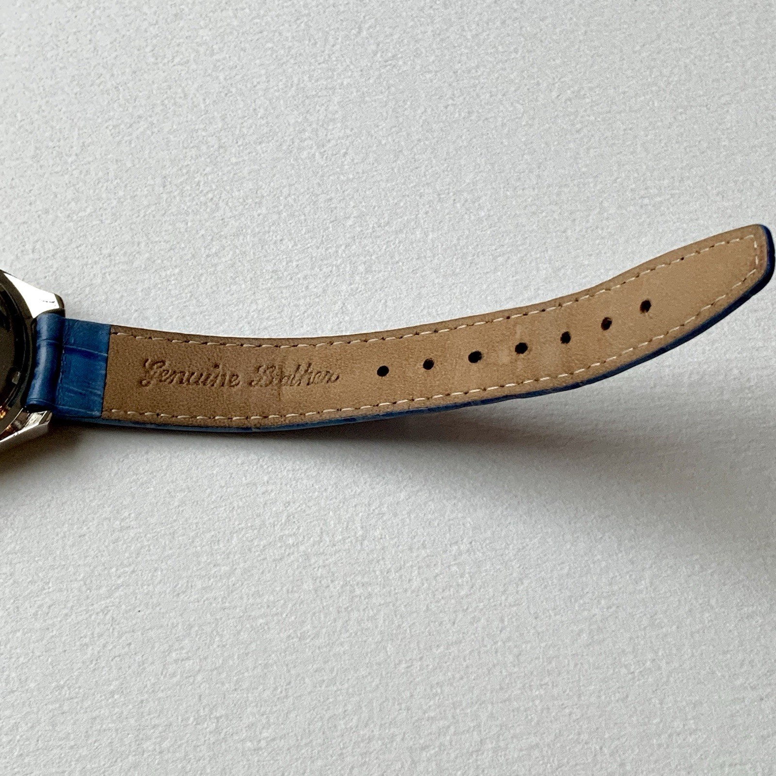 Croton Oval Watch Pavé Crystal CZ Case & Dial Blue Leather Strap Swiss Quartz