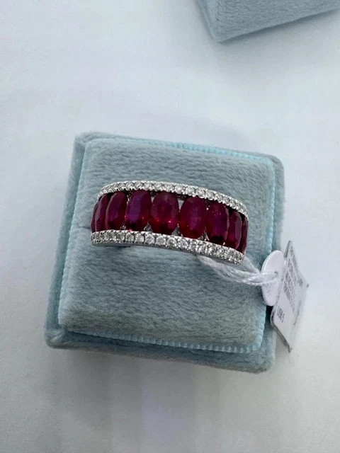 2.80 Ct Oval Cut Lab Created Red Ruby Wedding Band Ring 14K White Gold Plated
