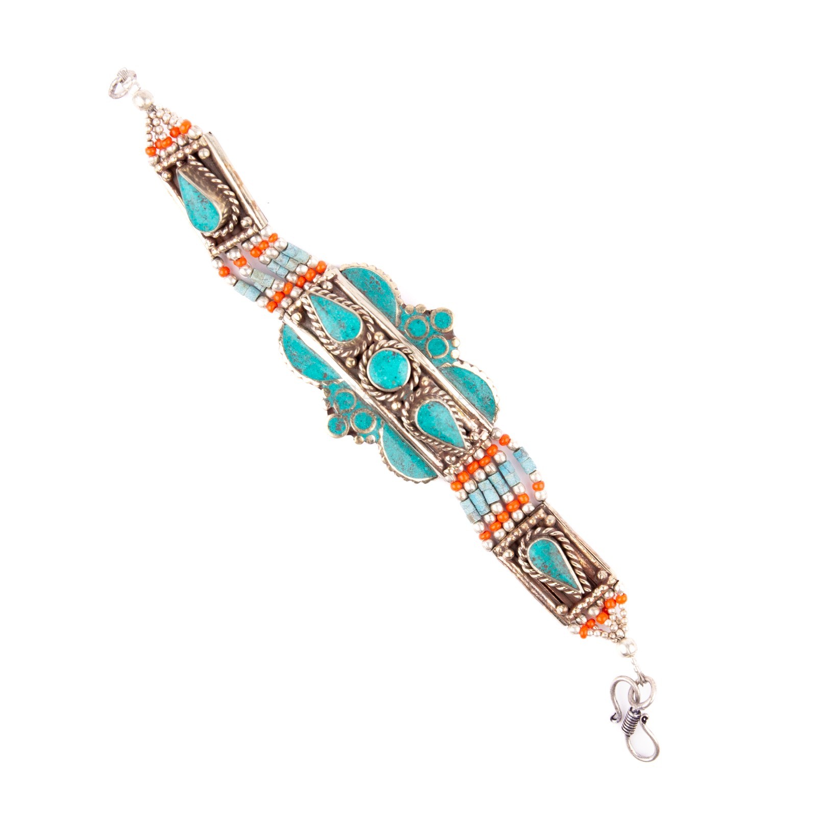Tibetan Bracelet Red Coral Turquoise, Nepali Jewelry, Artisan Ethnic Bracelet