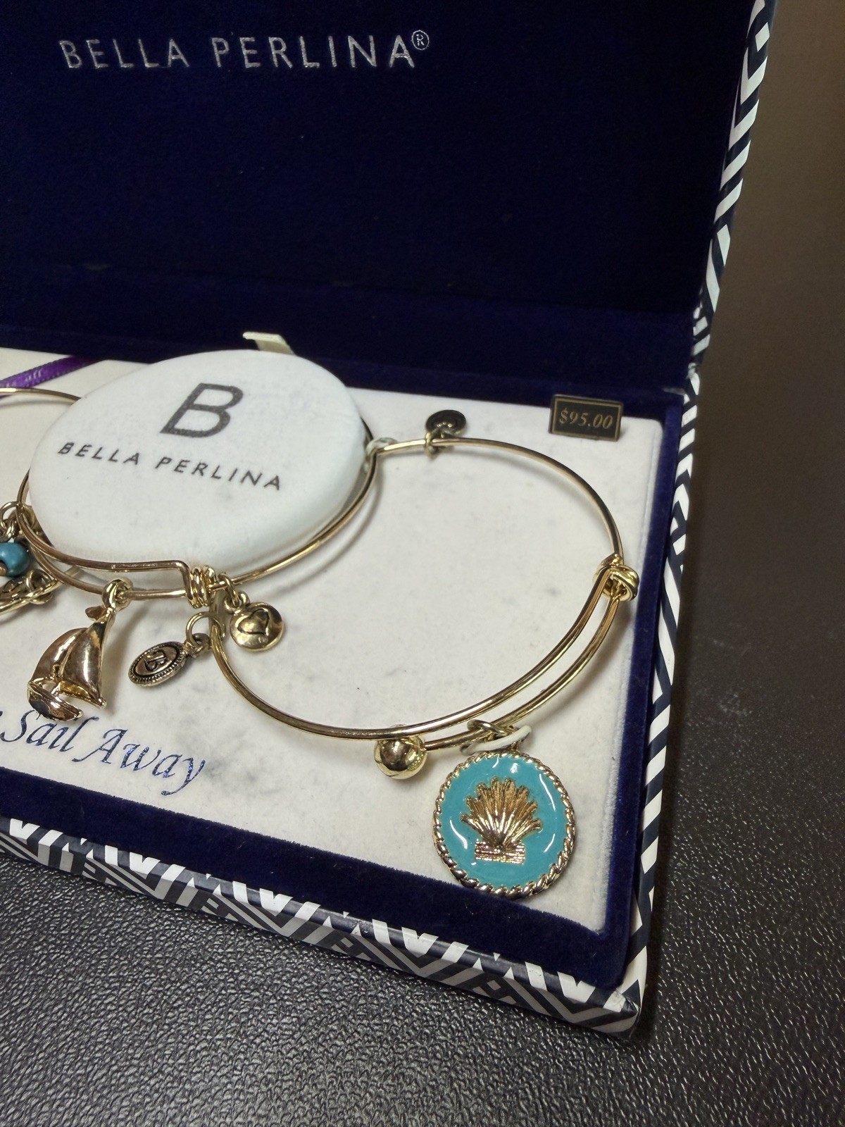 Bella Perlina European 3 Bangle Gold Charm Bracelet “Come Sail Away” Nautical