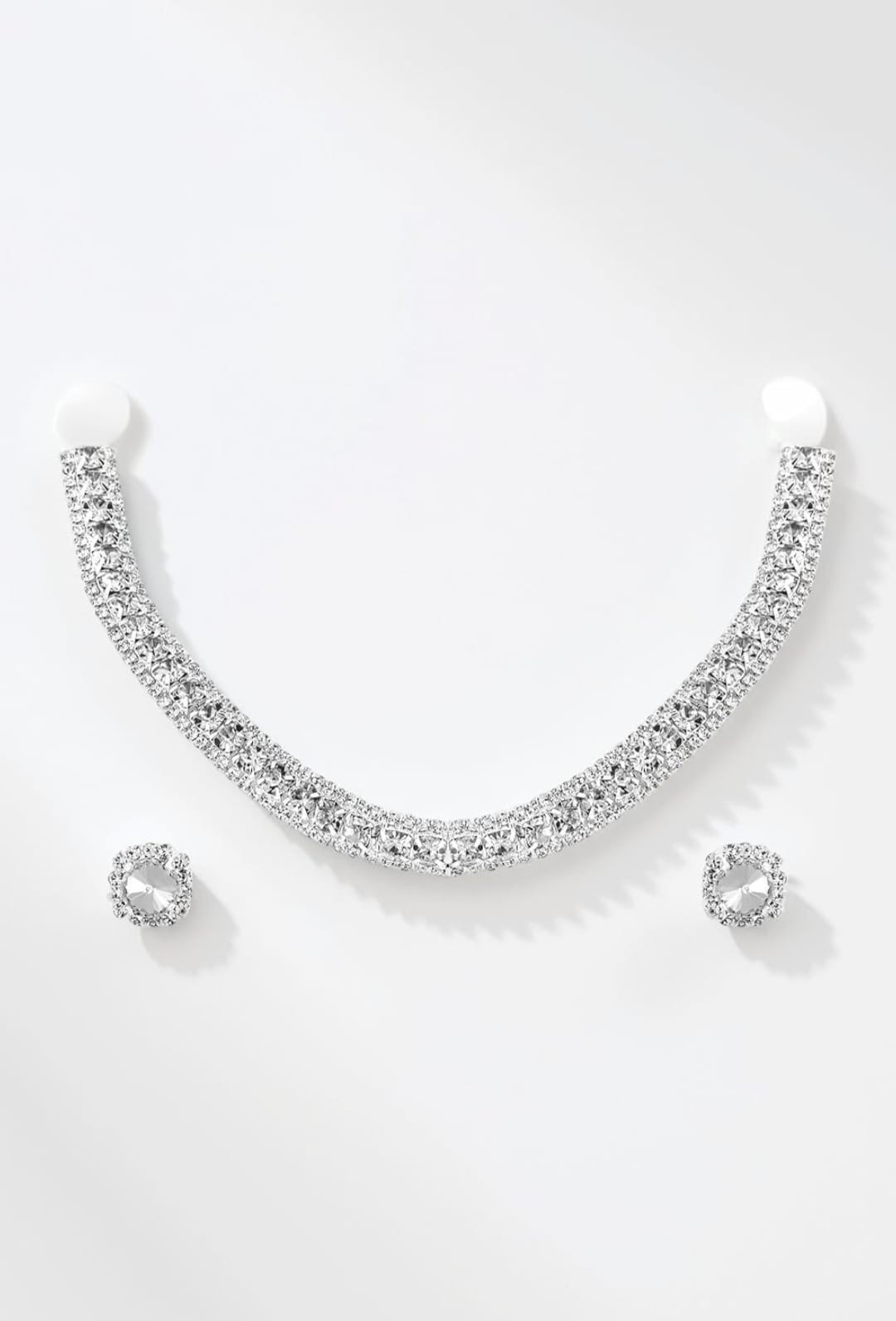 Indian bollywood silver imitation crystal necklece set women and girls