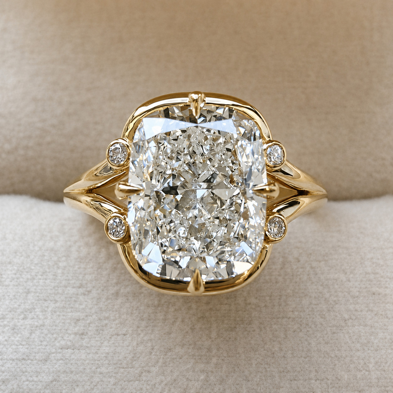 IGI 4 Ct Cushion F-VS1 Lab Grown Diamond Women Engagement Ring 14k Yellow Gold