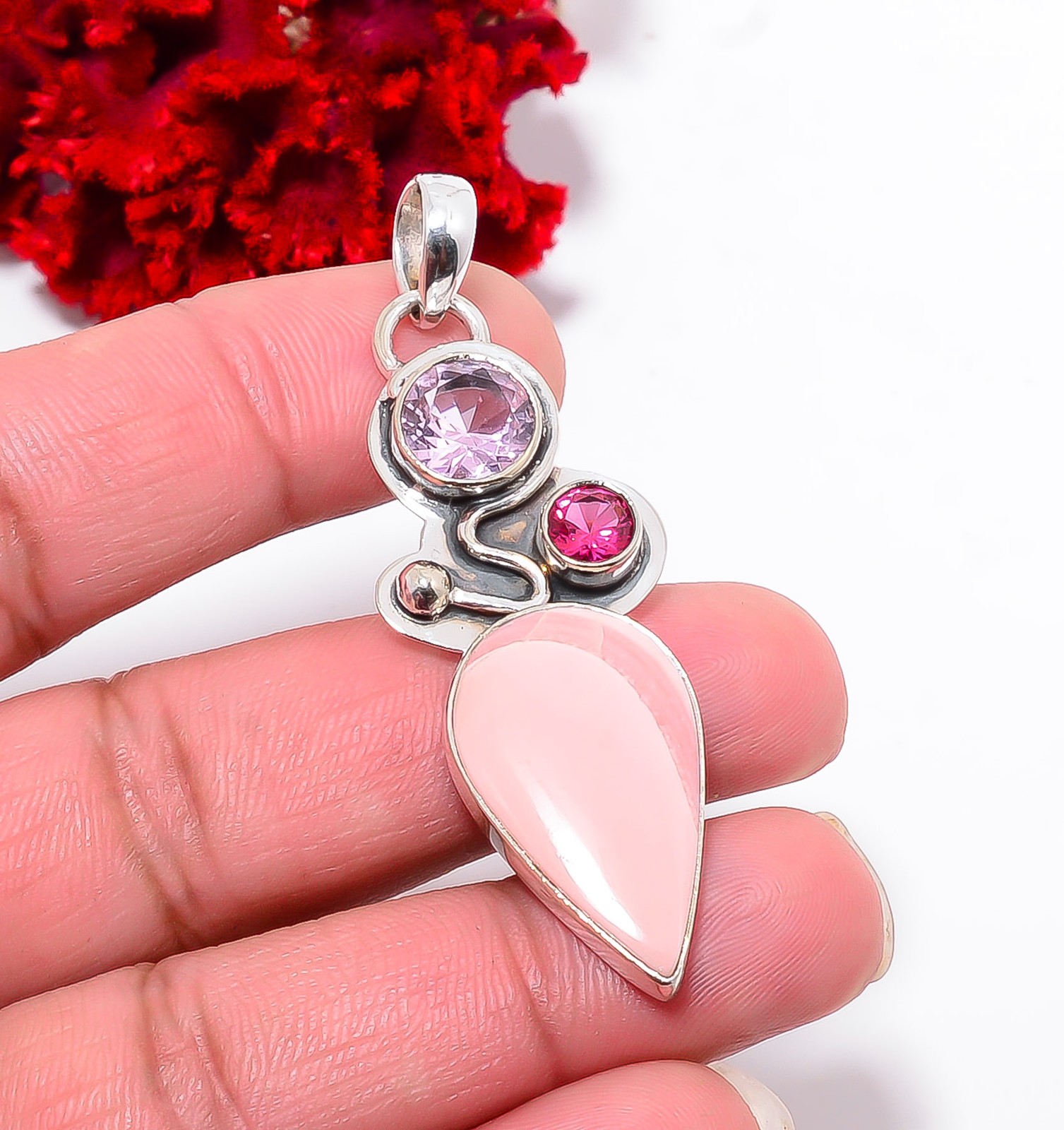 Pink Opal – Australia & Pink Kunzite 925 Sterling Silver Pendant 2.34″ P94352