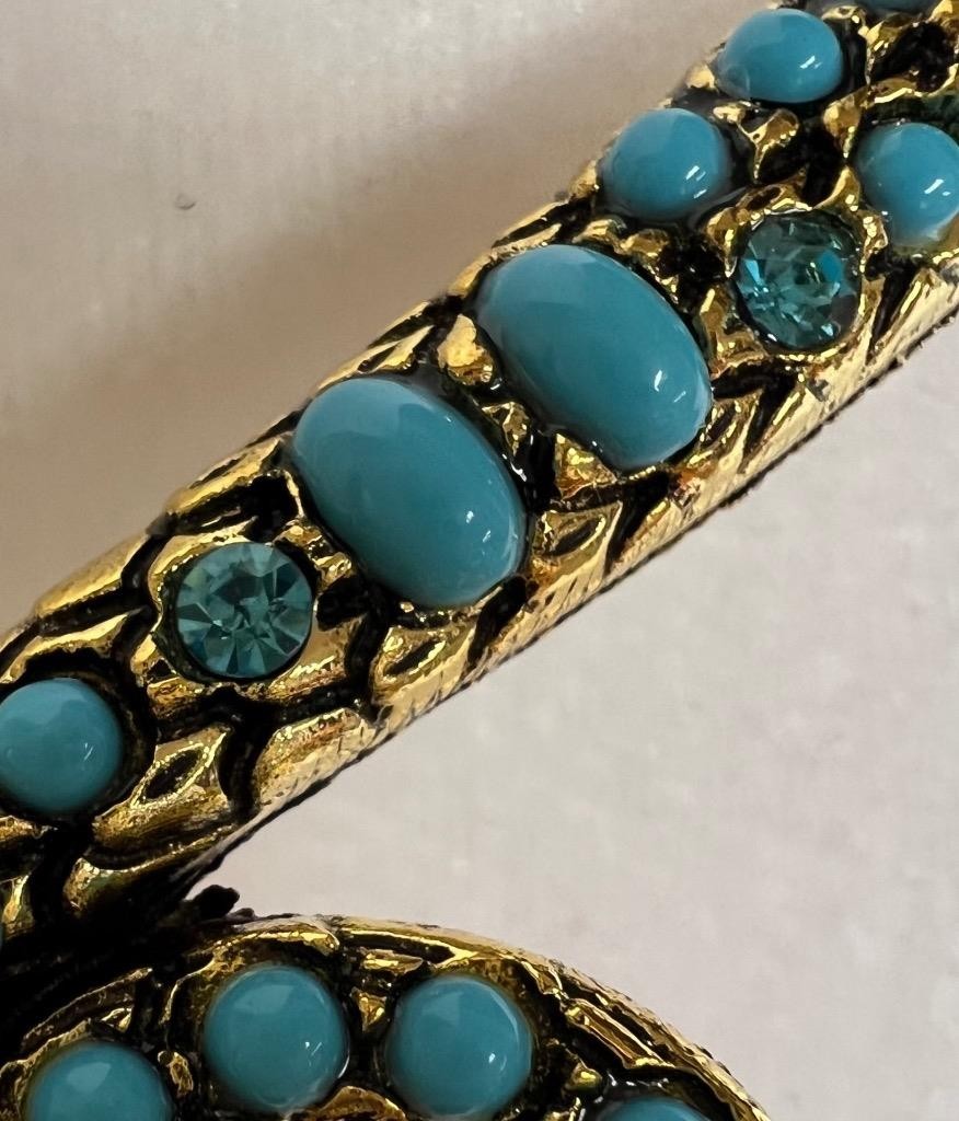 Blue Topaz Turquoise Rhinestone Snake Necklace Wrap Victorian Egyptian Rev. Faux