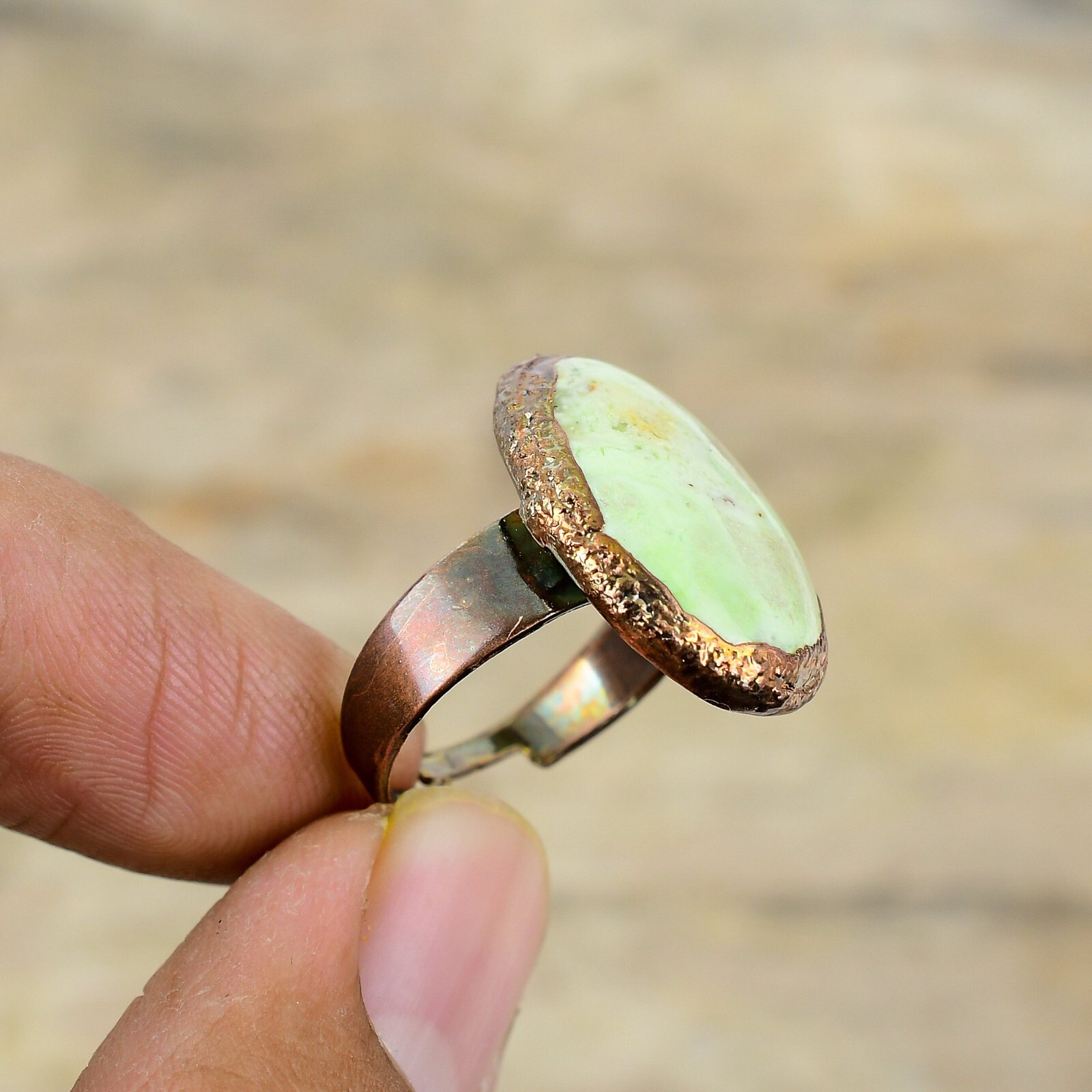 Lemon Chrysoprase Copper Electroformed Adjustable Ring Size Adjustable