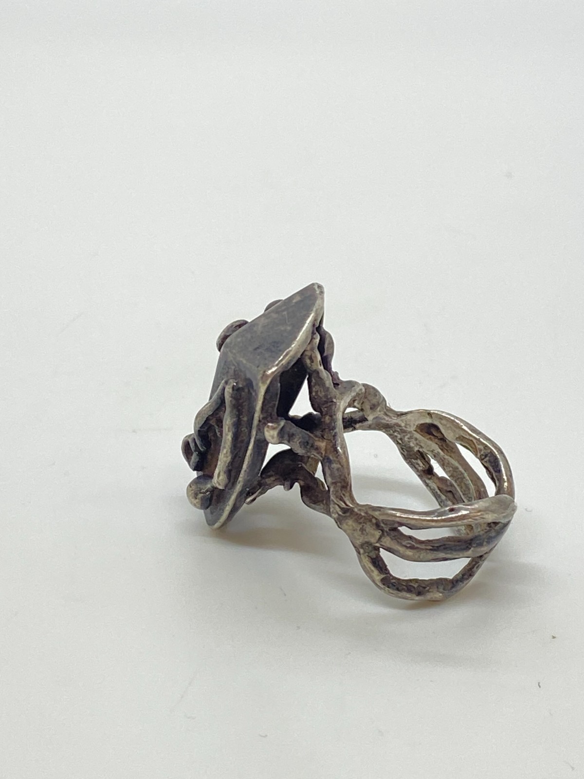 Rare Vintage Brutalist 925 Sterling Silver Ring Modernist Italian Statement