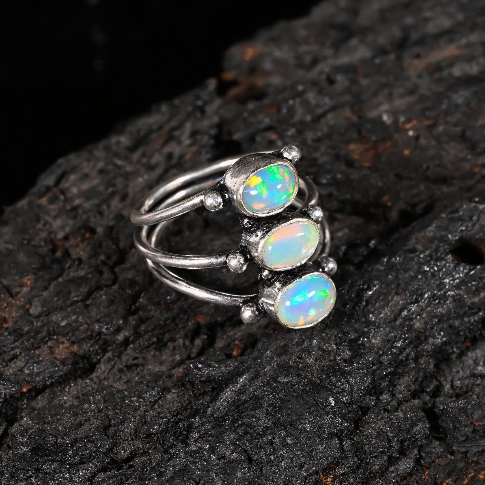 Ethiopian Opal Gemstone 925 Sterling Silver Handmade Jewelry Ring Gift For