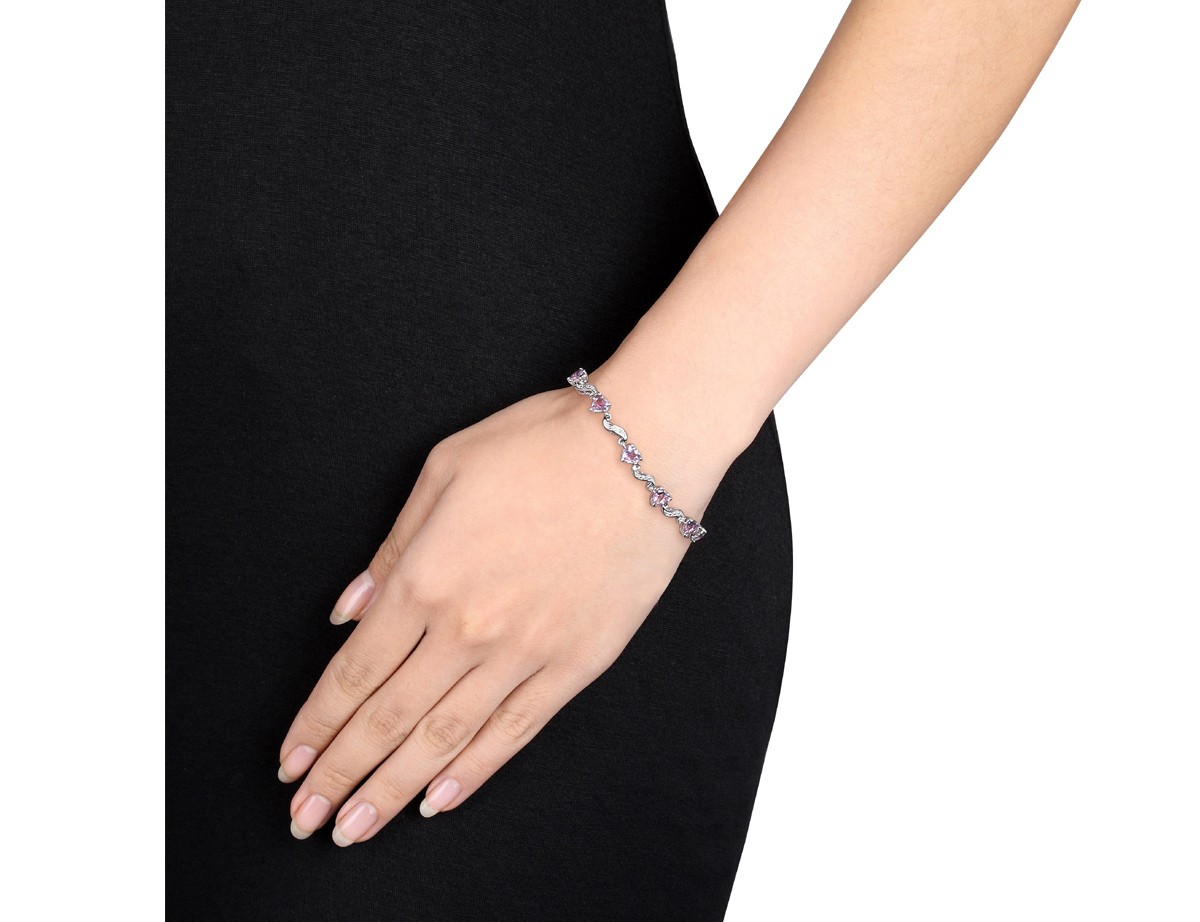 5.00 Carat (ctw) Amethyst Heart Bracelet in Sterling Silver (7 Inches)