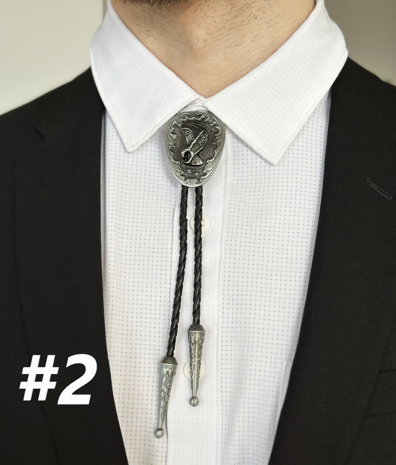 Bolo Tie Mens Wedding Necklace 38″ Leather Rope Western Cowboy Style