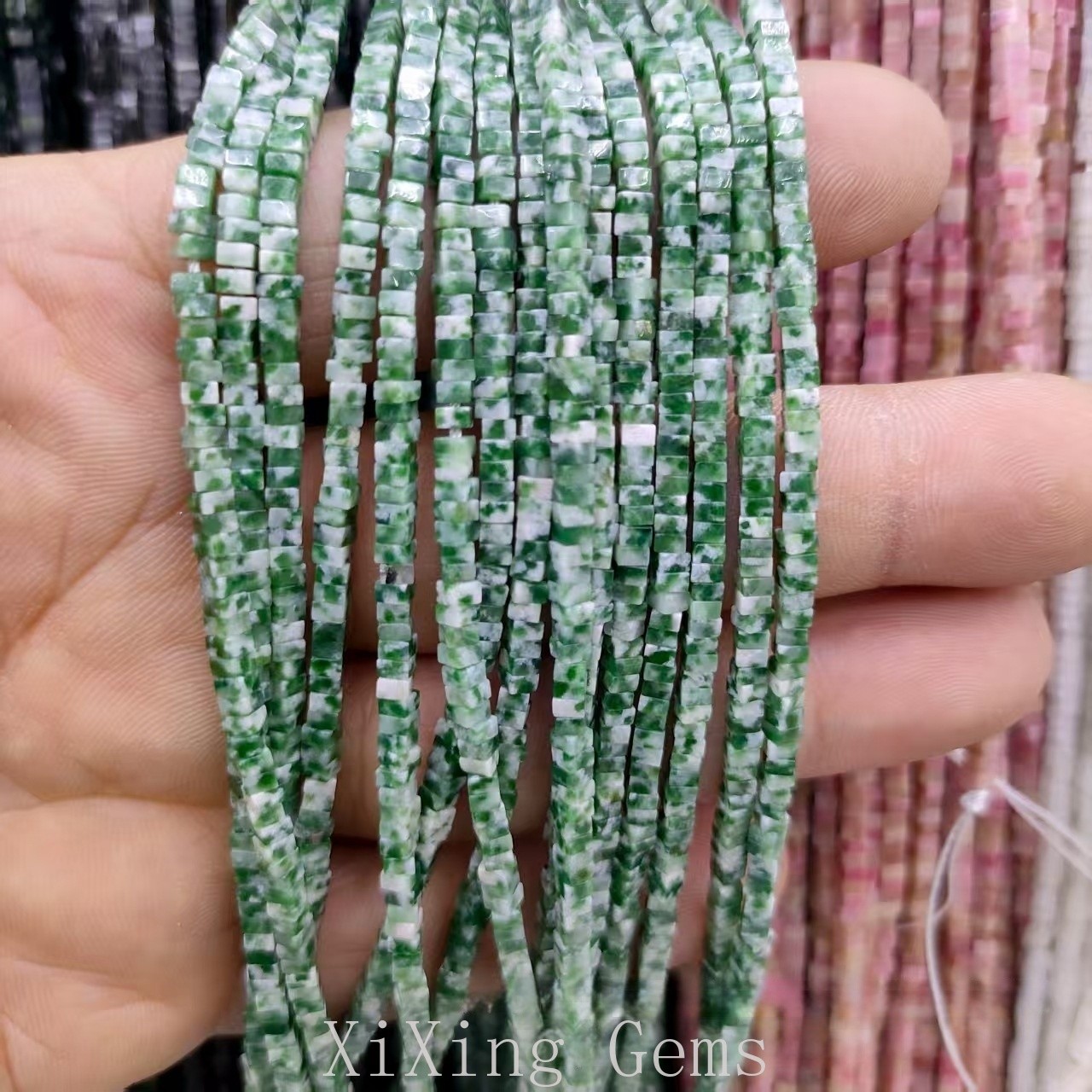 1x2mm Natural Green Spot Jade Flat Square Disc Spacer Beads for Jewelry Making