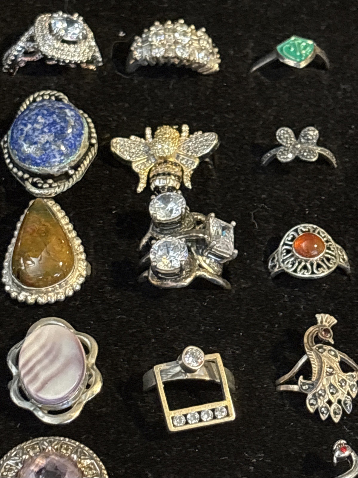 925/ Sterling 72 Rings Of Diff Sizes ,Stones And Styles Vtg / newCollection