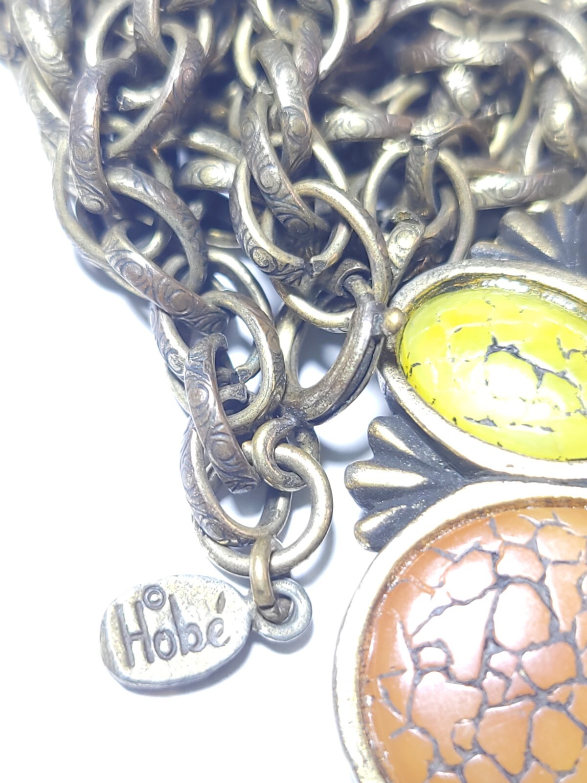 Hobé Vintage Necklace Orange Lime Green Thermoplastic Amulet Pendant 16″ Chain