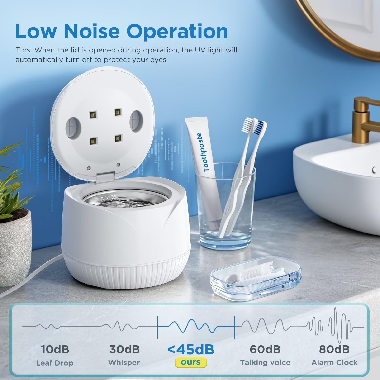 Ultrasonic Dental Cleaner Machine 45kHz with Timer & 200ML for Dentures, Aligner