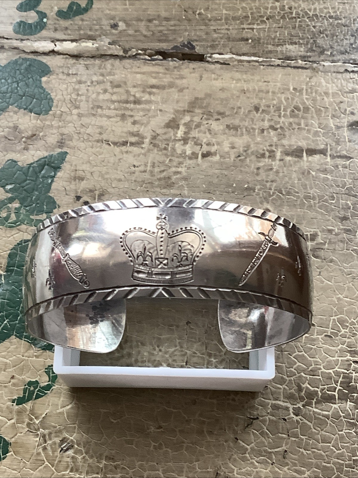 Birks Sterling Silver Eagle Crown Sword Fleur De Lis 7” Cuff Bracelet