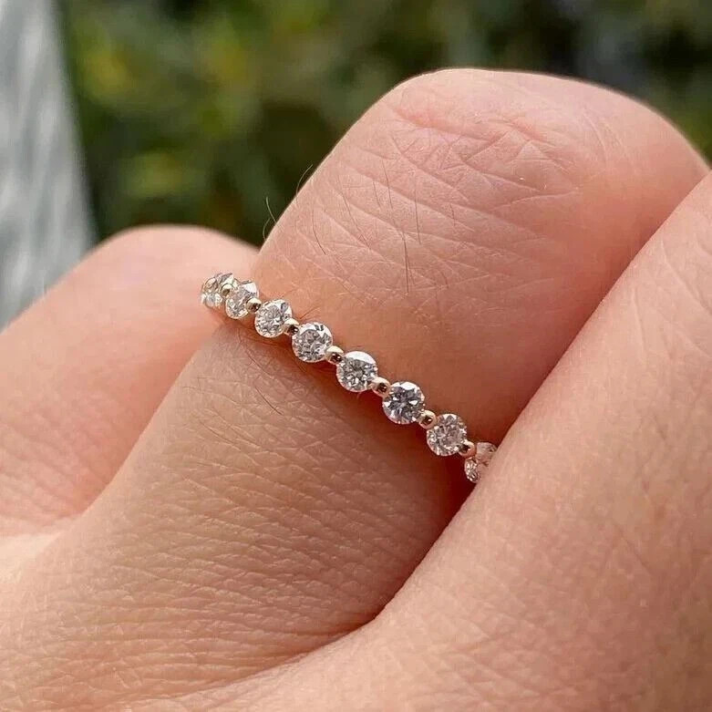 Wedding Diamond Band Round Cut 0.3 Carat 14k Yellow Gold Lab Grown VVS E F CVD