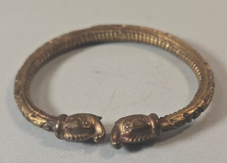 Antique Indian Brass Kada Elephant Head Torc Cuff Bracelet