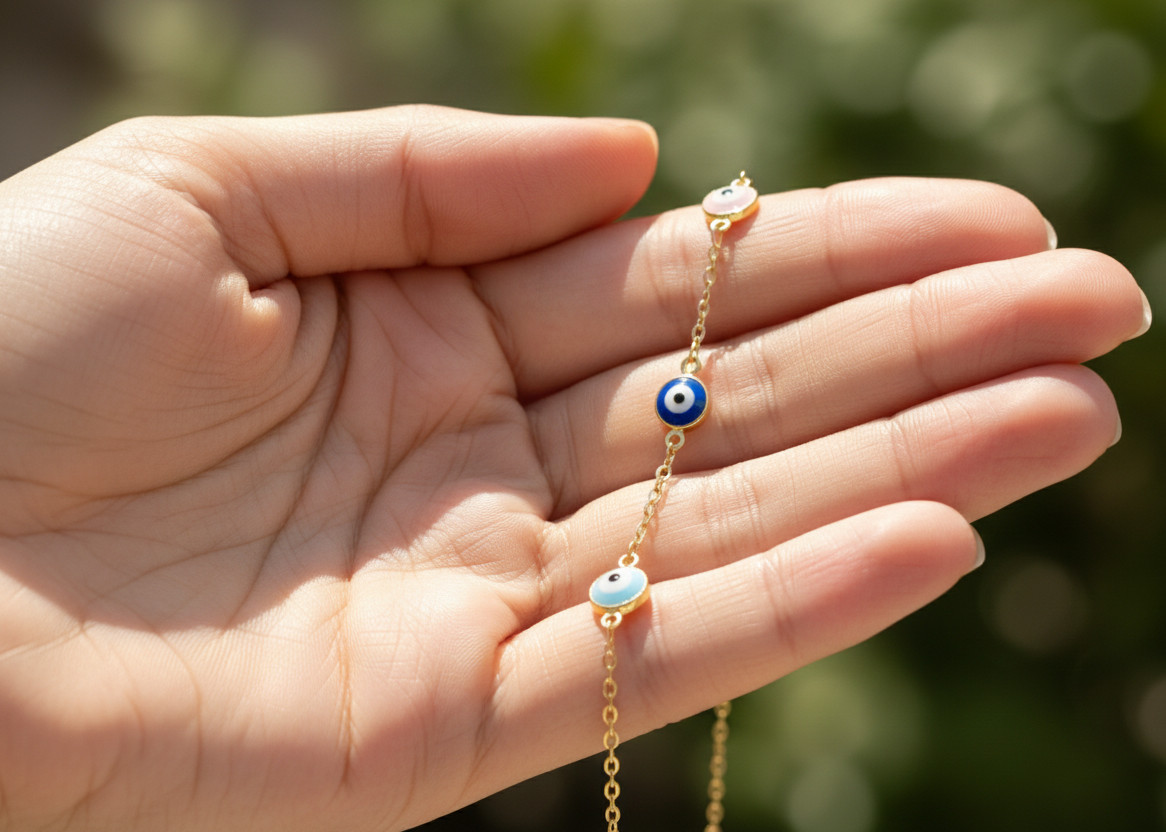 Elegant Gold Color Evil Eye Charm Bracelet 18K Gold Plated Designer Bracelet
