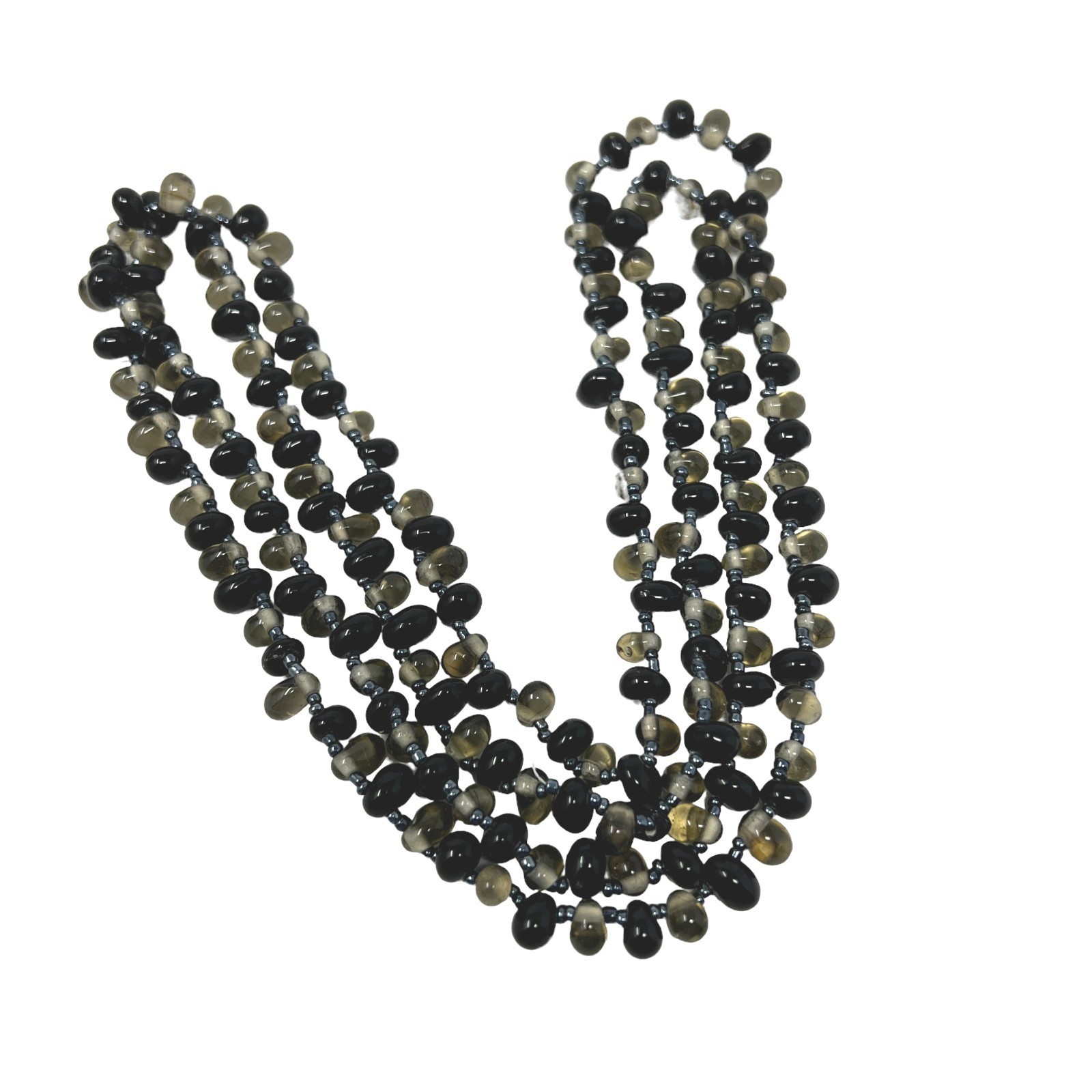 Glass Bead Necklace Black Clear Offset Beads Seed Vintage 48 inch