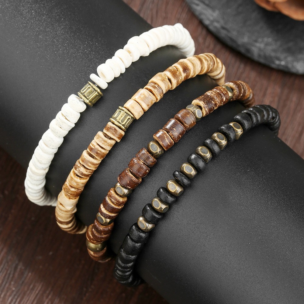Mens Coconut Shell Stackable Surfer Bracelet Coconut Wood Custom Bracelets Set