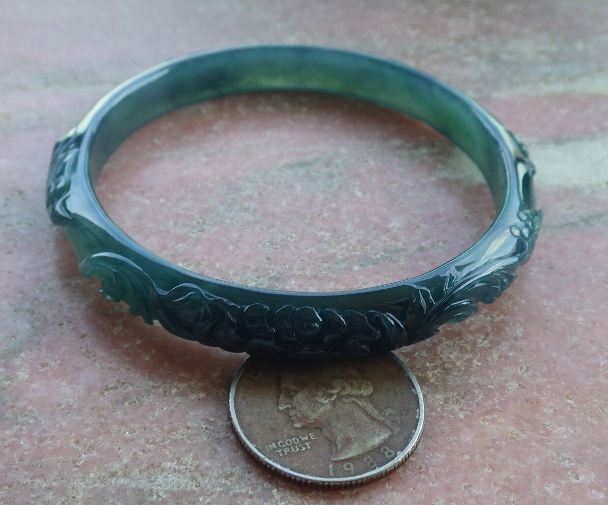 Video Certified Green A JADE Jadeite Flower Bird Bangle Bracelet 61mm 666113