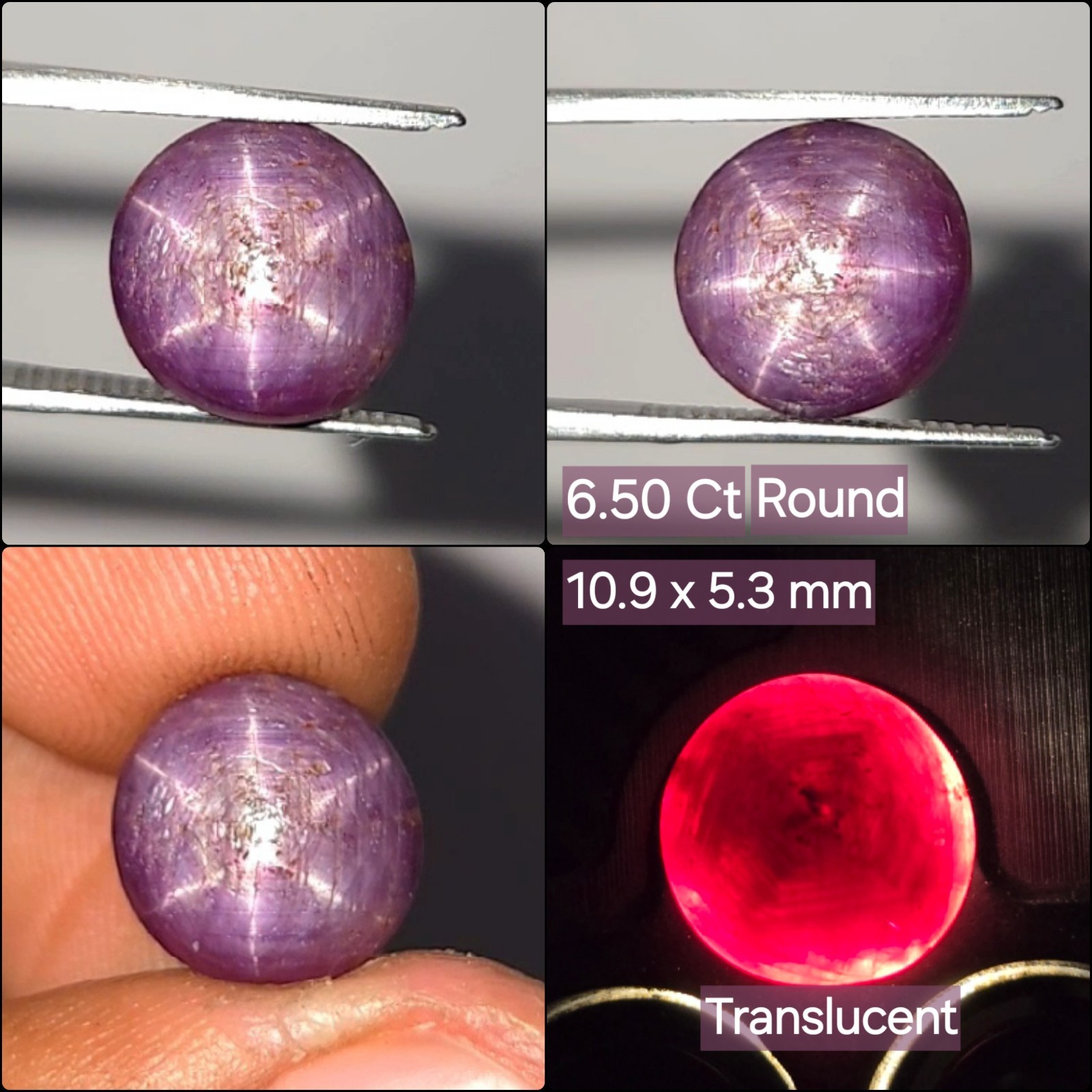 Natural Star Ruby Cabochon Translucent 6.50 ct Pink Round loose gemstone