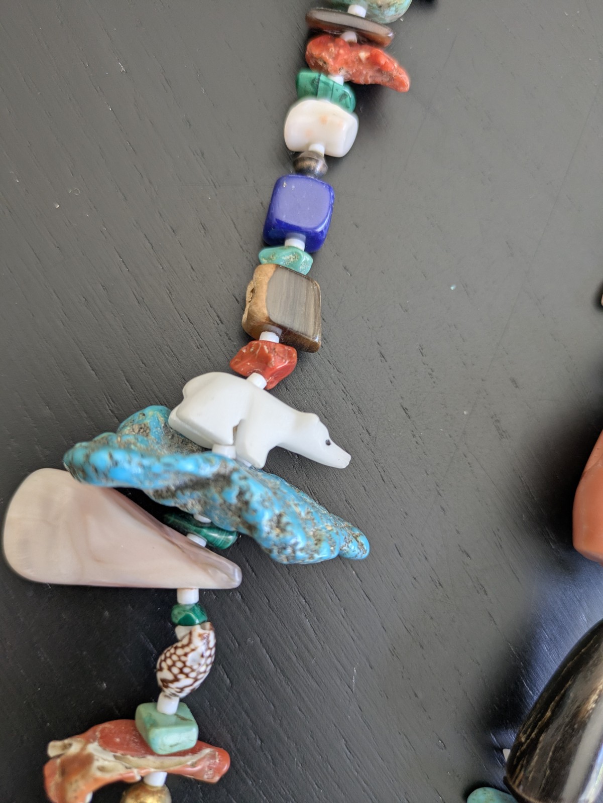 Native American 1970’s Treasure Necklace W/Large Turquoise Pendant & Fetishes