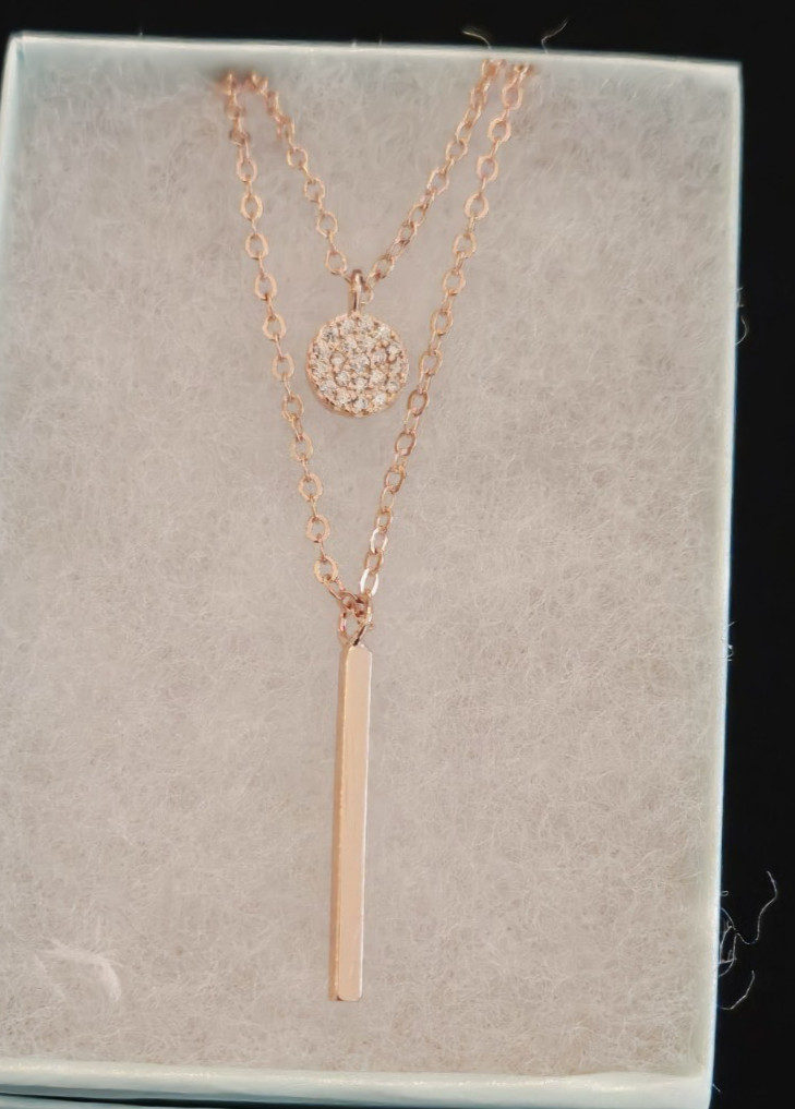 Double Chain Bar Circle Necklace Boho Delicate Dainty Simple 925 ROSE Plate Gift