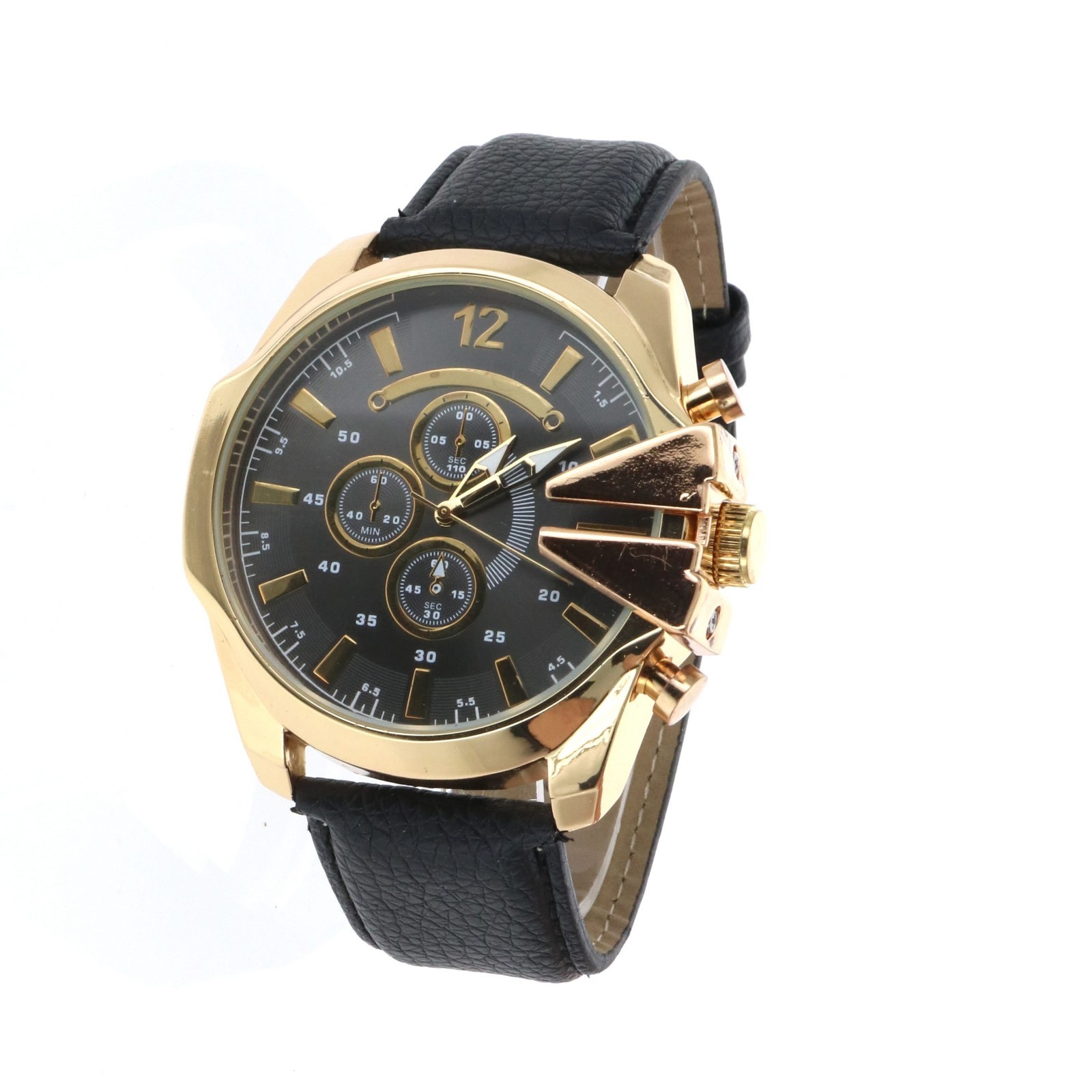 Montres Carlo Men’s Fashion Luxury Leather Band Sport Hip Hop Wrist Watch 53mm